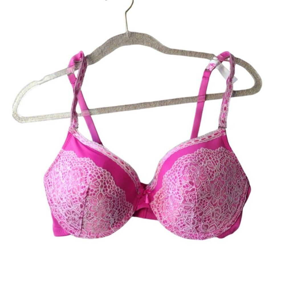 Isaac Mizrahi Bra Women 36D Pink White Lace Lightly Lined Adjustable Straps Sexy
